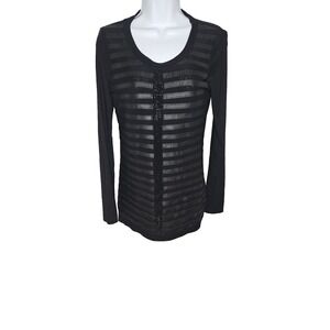 M.Y. Tribe Black Faux Leather Stripe Sequin Long Sleeve Top Women's Size S